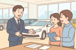 接客をする中古車販売店の店員